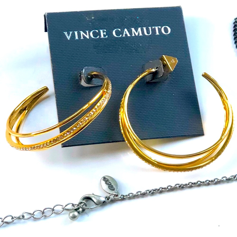 NWT Vince Camuto Three Tiered Gold Jeweled Hoops